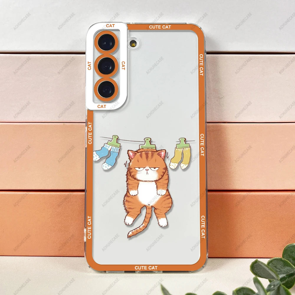 Cute Animal Cat Phone Case For Samsung Galaxy S20 S21 S22 S23 A13 A21s A32 A33 A50 A52 A53 A73 A54 A14 Plus Ultra TPU Soft Cover