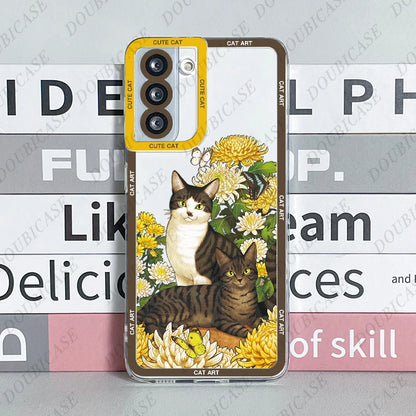 Case For Samsung Galaxy S20 S21 S22 S23 Fe Plus Ultra A13 A14 A51 A52 A54 A73 5G Cute Cat Art Funda Cover