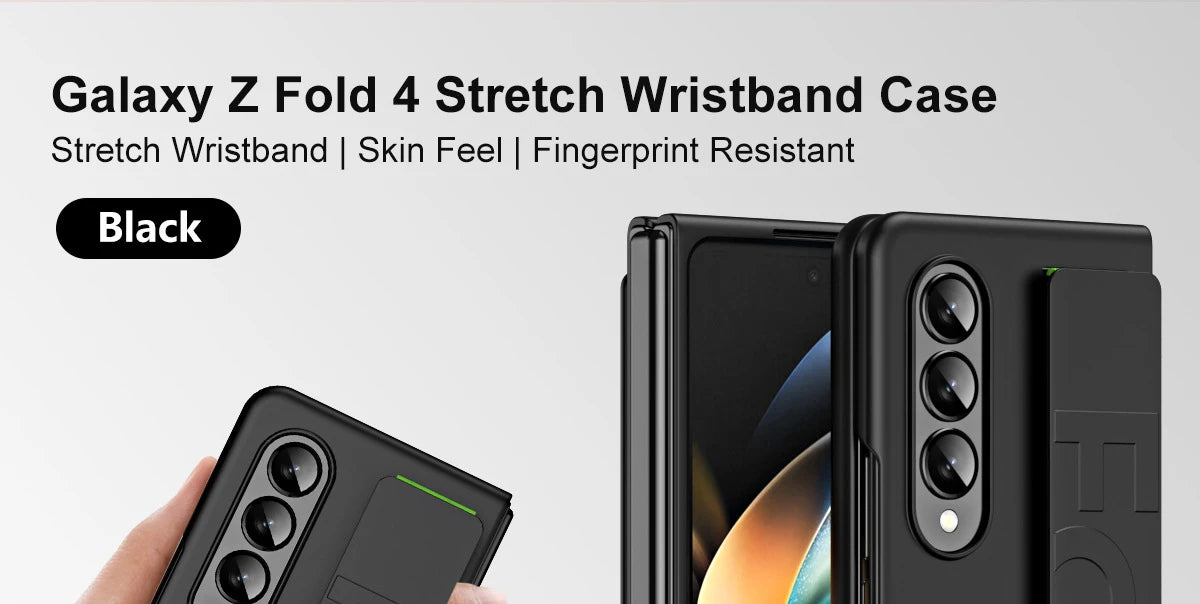 Matte Silky Hard Plastic Grip Case Strap For Samsung Galaxy Z Fold 5 4 3 2 5G Wristband Elastic Band Armor Cover For Fold3 Fold4