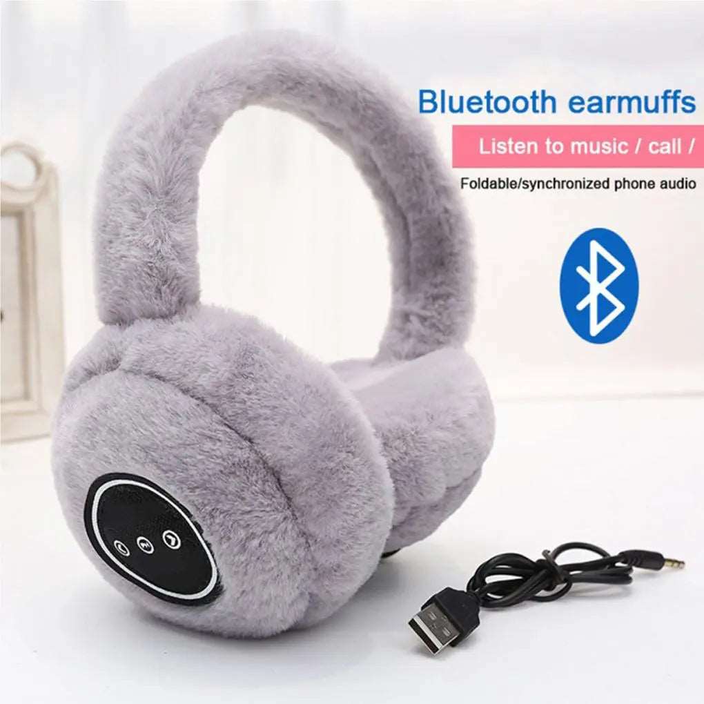 2023 New Winter Outdoor Plush Earmuffs Bluetooth Wireless Cute Warm Fur Headphones Earphones Solid Color Stereo Wireless Headset