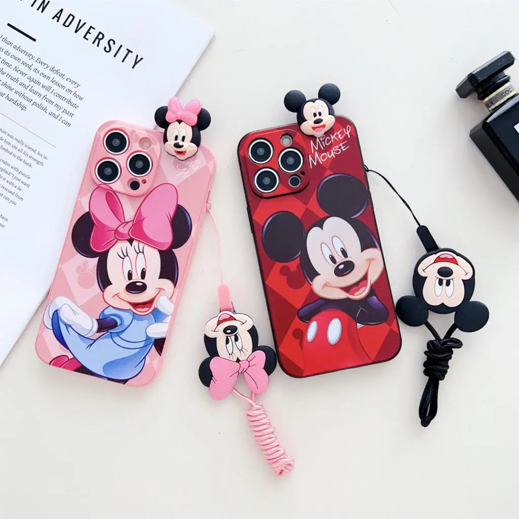 Minnie Mickey Phone Case With Holder Rope For Samsung Galaxy S7 Edge S8 S9 S10 S20 S21 S22 S23 Plus Ultra S21FE Note 9 10 20