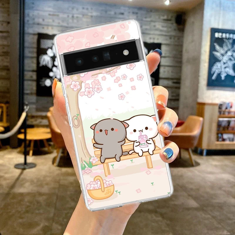 Peach And Goma Cat Phone Case Cover for Google Pixel 8 7 6 5 4 4XL Shockproof Silicone 7A 6A 5A 4A 3A 3AXLPro Transparent Shell