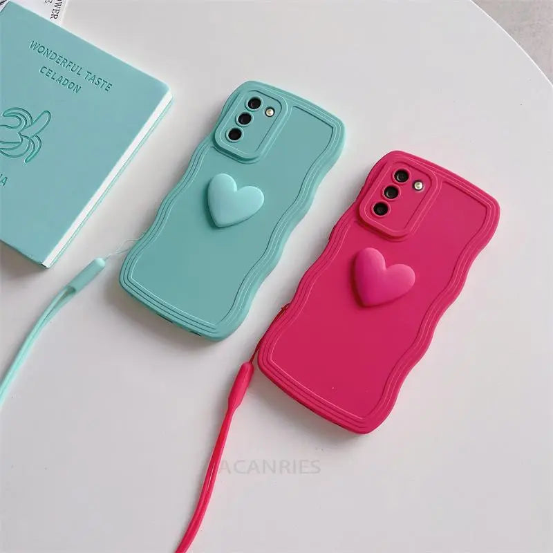 S 21 23 22 Love Heart Wavy Wrist Strap Silicone Case For Samsung Galaxy S23 S21 S22 Plus Ultra S20 Fe S21fe Lanyard Cover S20fe