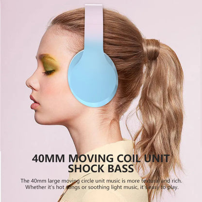 Headset Bluetooth Headphone Wireless Music  Gradient Color with Mic Gamer Earphone Kids Lovely Christmas Gifts