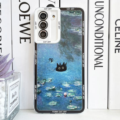 Funny Cat Art Case For Samsung Galaxy S20 Plus S21 FE S22 S23 Ultra A53 A52 A54 A33 Claude Monet Van Gogh Water Lilies Irises