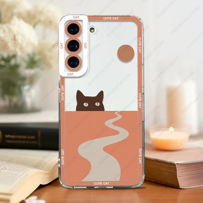 Case For Samsung Galaxy S20 S21 FE S22 S23 Ultra A13 A32 A33 A50 A52 A53 A73 A54 A14 Soft Cover Cute Cat