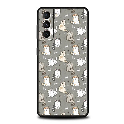 Cartoon Cute Cats Background Phone Case For Samsung Galaxy S22 S20 FE S21 Ultra 5G S9 S8 S10 Plus S10E Note 10 Lite 20 Cover