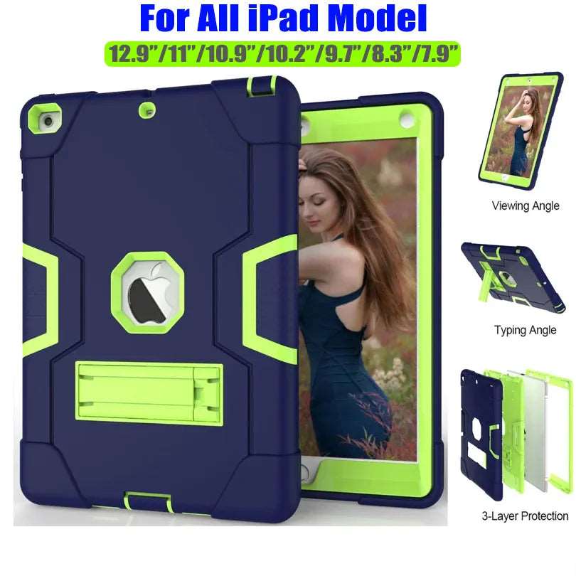 Armor Case For iPad 10th 10.2 inch iPad 9.7 Air4 Air5 Pro 11 12.9 Mini 6 5 4 3 Heavy Duty Silicone TPU PC Stand Drop Shock Proof