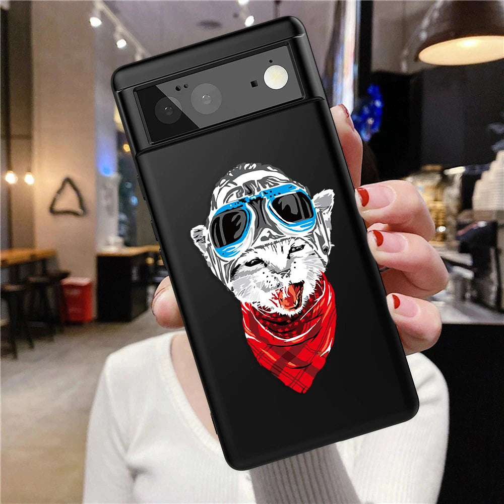 Pet Cat Black Phone Case For Google Pixel 7a 6 7 Pro 6a 4a 5a 5G 4 4XL 3 3a XL Cartoon Kitten Cases Soft Silicone TPU Cover Capa