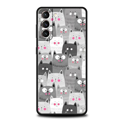 Cartoon Cute Cats Background Phone Case For Samsung Galaxy S22 S20 FE S21 Ultra 5G S9 S8 S10 Plus S10E Note 10 Lite 20 Cover