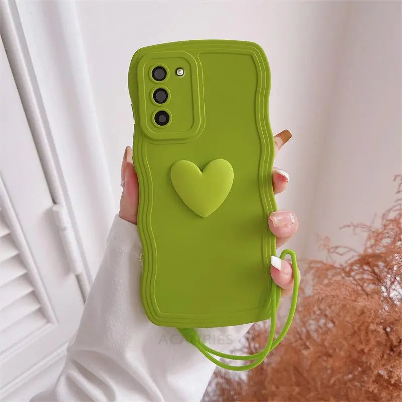 S 21 23 22 Love Heart Wavy Wrist Strap Silicone Case For Samsung Galaxy S23 S21 S22 Plus Ultra S20 Fe S21fe Lanyard Cover S20fe