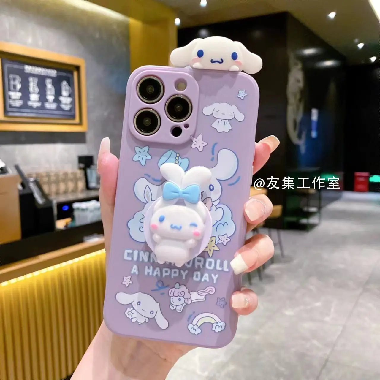 Sanrio Cinnamoroll With Lanyard Holder Phone Cases For iPhone 15 14 13 12 11 Pro Max Mini XR XS MAX 8 X 7 SE Plus Silicone Cover