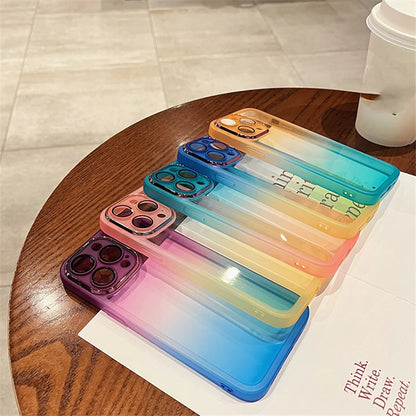 Gradient Rainbow Clear Phone Case For iPhone 15 14 13 12 11 Pro Max XS Max X XR Silicone Shockproof Cover With Camera Protector