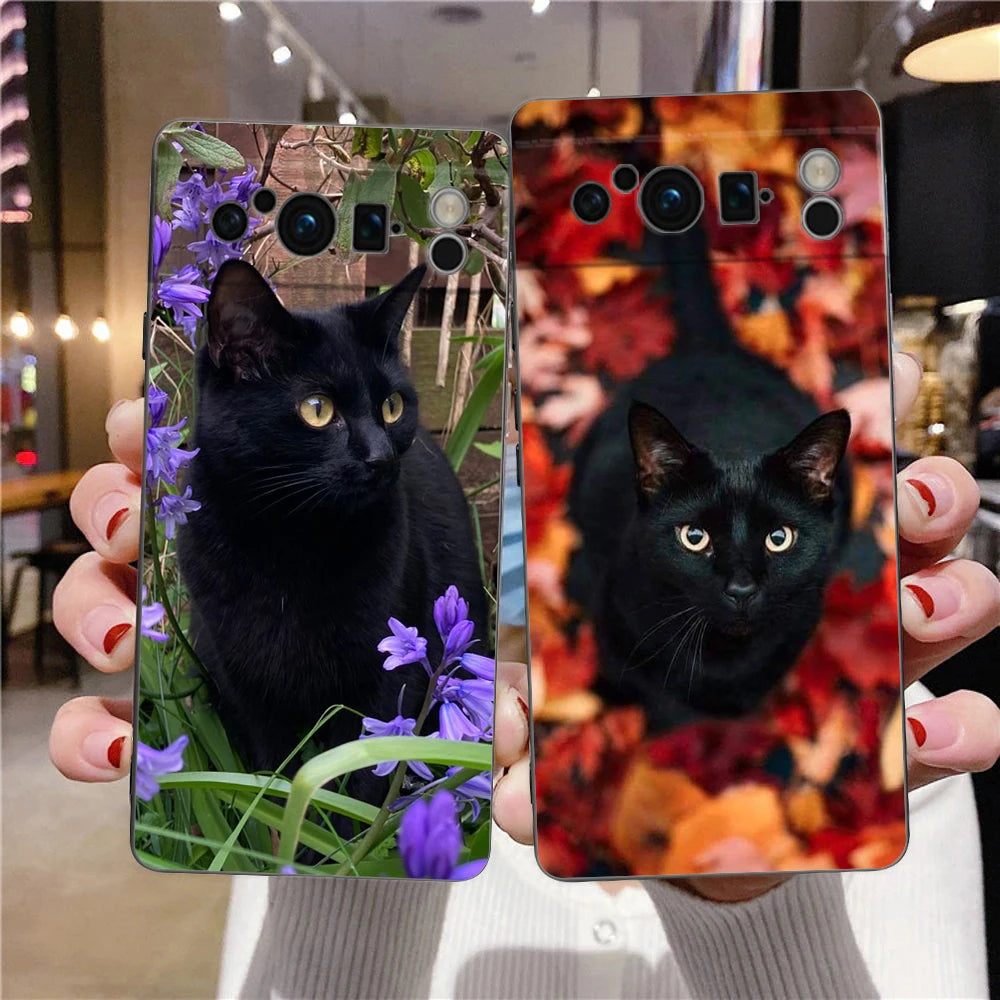 Black Cat Staring Eye Phone Case For Google Pixel 8 A 7 6 Pro 6A 5G Black Soft Shockproof Back Cover Silicone TPU Shell Coque