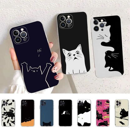 Cartoon Cat Painting Phone Case For iPhone 14 13 12 Mini 11 Pro XS Max X XR SE 6 7 8 Plus Soft Silicone Cover