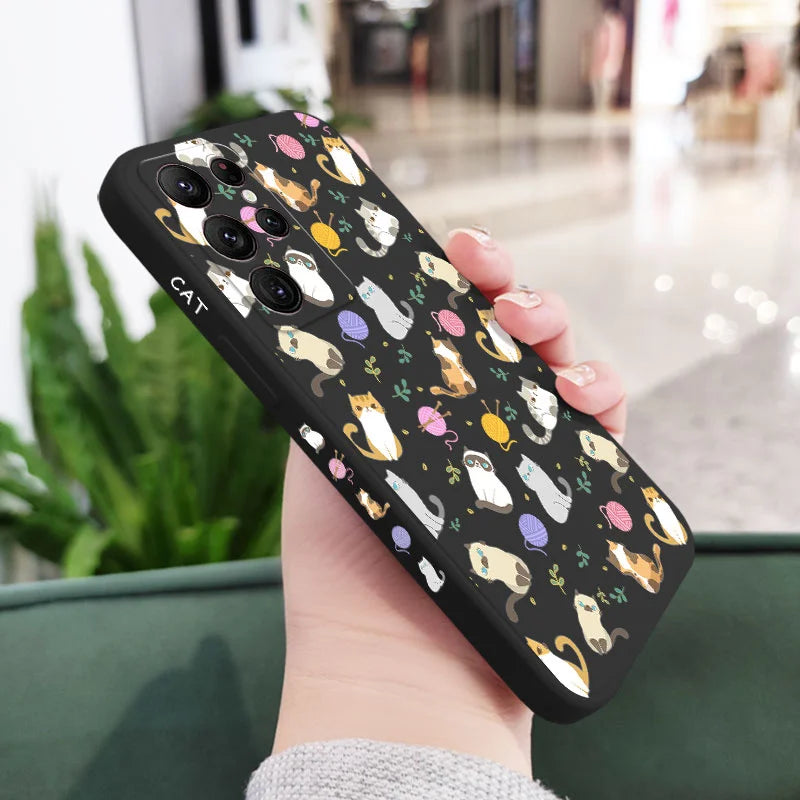 Simple Cat Pattern Phone Case For Samsung Galaxy S23 S22 S21 S20 Ultra Plus FE S10 S9 S10E Note 20 ultra 10 9 Plus Cover