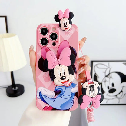 Minnie Mickey Phone Case With Holder Rope For Samsung Galaxy S7 Edge S8 S9 S10 S20 S21 S22 S23 Plus Ultra S21FE Note 9 10 20