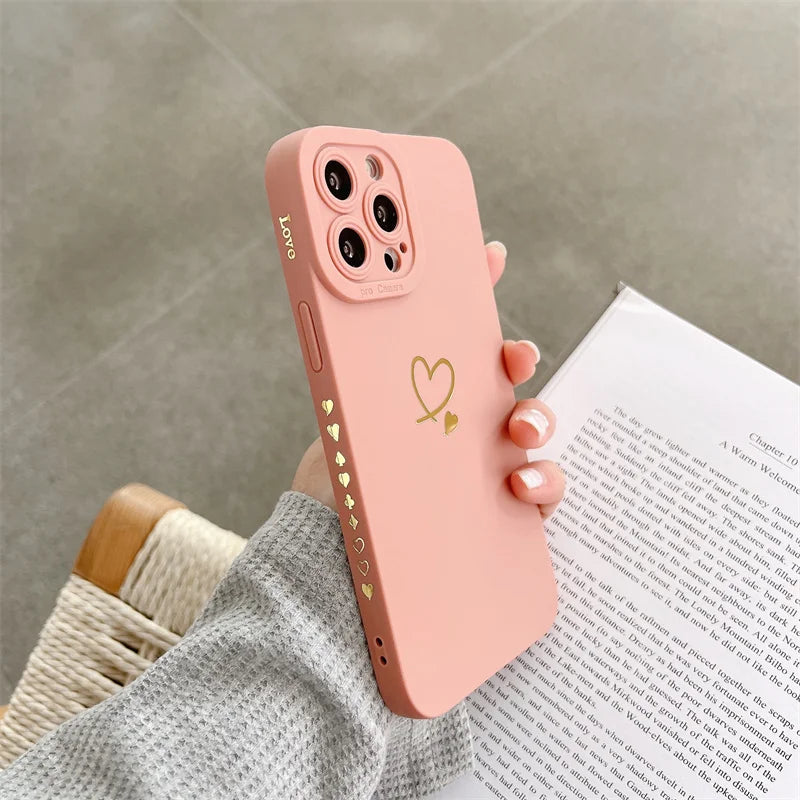Candy Color Silicone Phone Case For iPhone 14 Pro Max 11 12 13 15 Pro Max X XR XS Max 7 8 Plus Cute Love Heart Frame Soft Cover