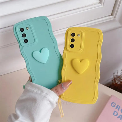 S 21 23 22 Love Heart Wavy Wrist Strap Silicone Case For Samsung Galaxy S23 S21 S22 Plus Ultra S20 Fe S21fe Lanyard Cover S20fe