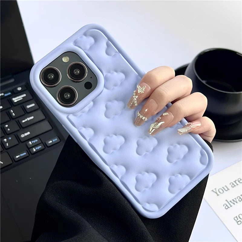 Cute 3D Clouds Soft Silicone Case For iPhone 15 Pro Max 11 12 13 14 Pro Max XS XR X 7 8 Plus Shockproof Protective Cover