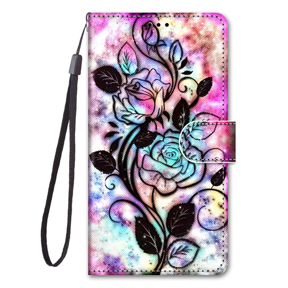 Case For Google Pixel 7A 7 Pro 6A Pixel 6 Pro Colorful Cat Lion Flower Painted Wallet Flip Card Holder Stand Back Cover