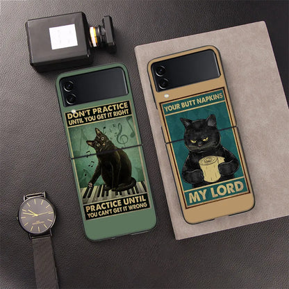 Funny cat poster daily life For Phone Samsung Z Flip 3 4 5 5G Cover Shockproof Hard Galaxy Z Flip 5 4 3 5G Case Cell Luxury PC S