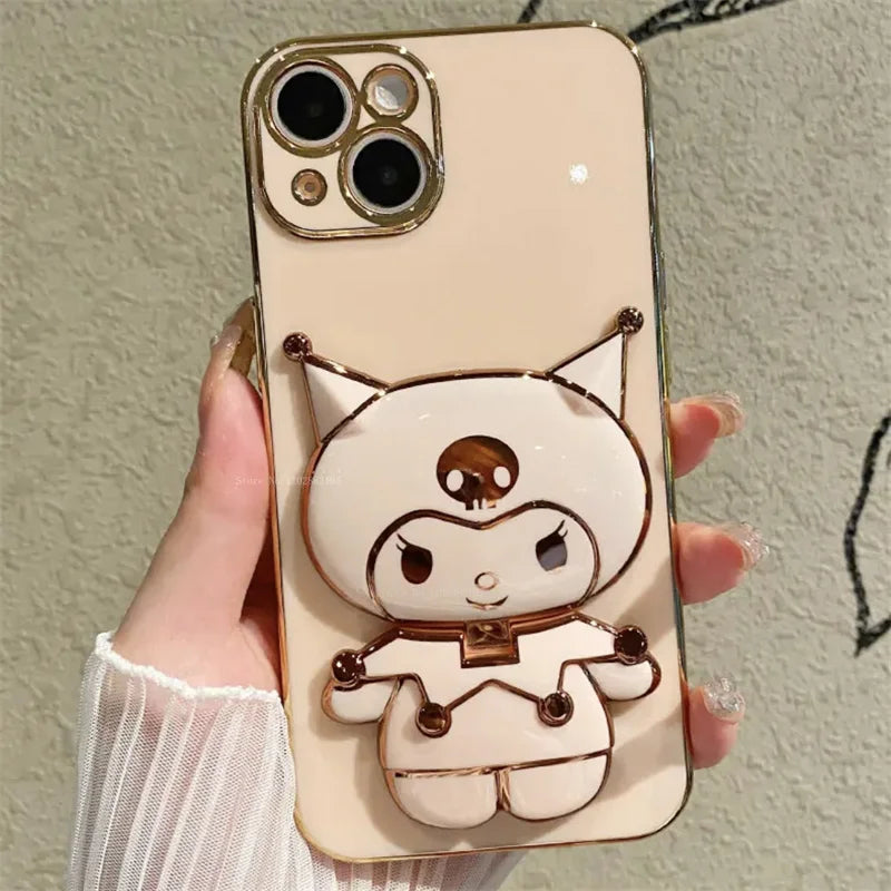 Kuromi My Melody Mirror Holder Case For Samsung Galaxy S23 Ultra S22 S21 S20 FE S10 Note 20 10 Plus A24 A34 A54 Plating Cover