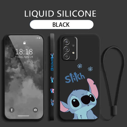 Stitch Lilo Disney Angel Phone Case For Samsung Galaxy A73 A53 A33 A52 A32 A71 A51 A21S A03S 4G 5G Liquid Left Rope Cover Fundas