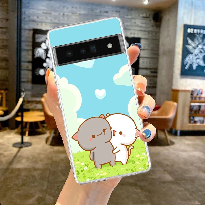 Peach And Goma Cat Phone Case Cover for Google Pixel 8 7 6 5 4 4XL Shockproof Silicone 7A 6A 5A 4A 3A 3AXLPro Transparent Shell