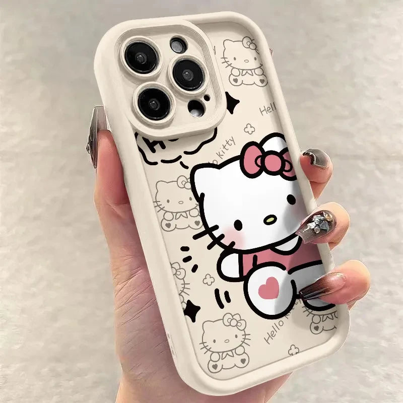 Sanrio Ins Hello Kitty Phone Case For Iphone 15 14 13 11 12 Pro Max Plus X XR XS 7 8 Plus Y2k Girl Clear Gift Silicone Anti-fall