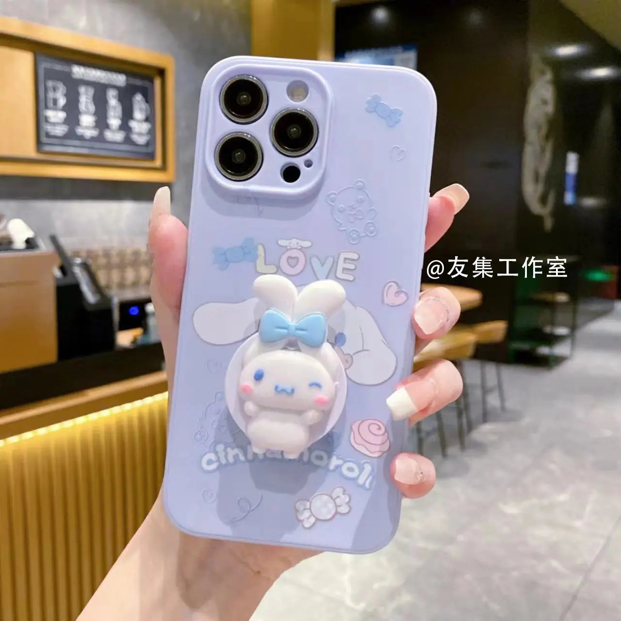 Sanrio Cinnamoroll With Lanyard Holder Phone Cases For iPhone 15 14 13 12 11 Pro Max Mini XR XS MAX 8 X 7 SE Plus Silicone Cover