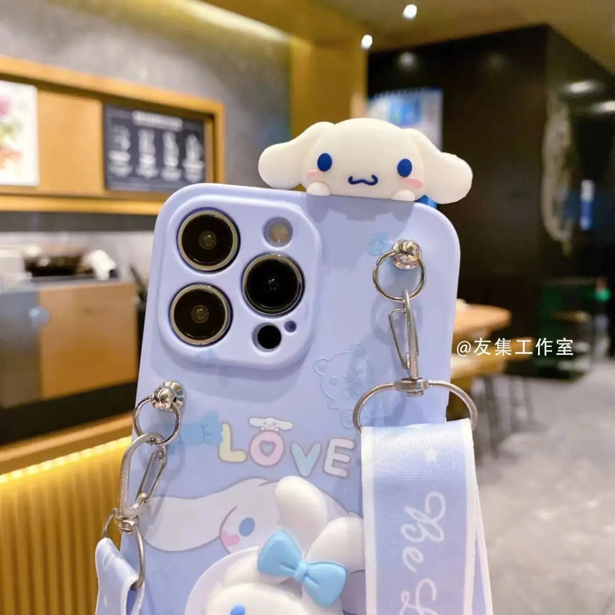 Sanrio Cinnamoroll With Lanyard Holder Phone Cases For iPhone 15 14 13 12 11 Pro Max Mini XR XS MAX 8 X 7 SE Plus Silicone Cover