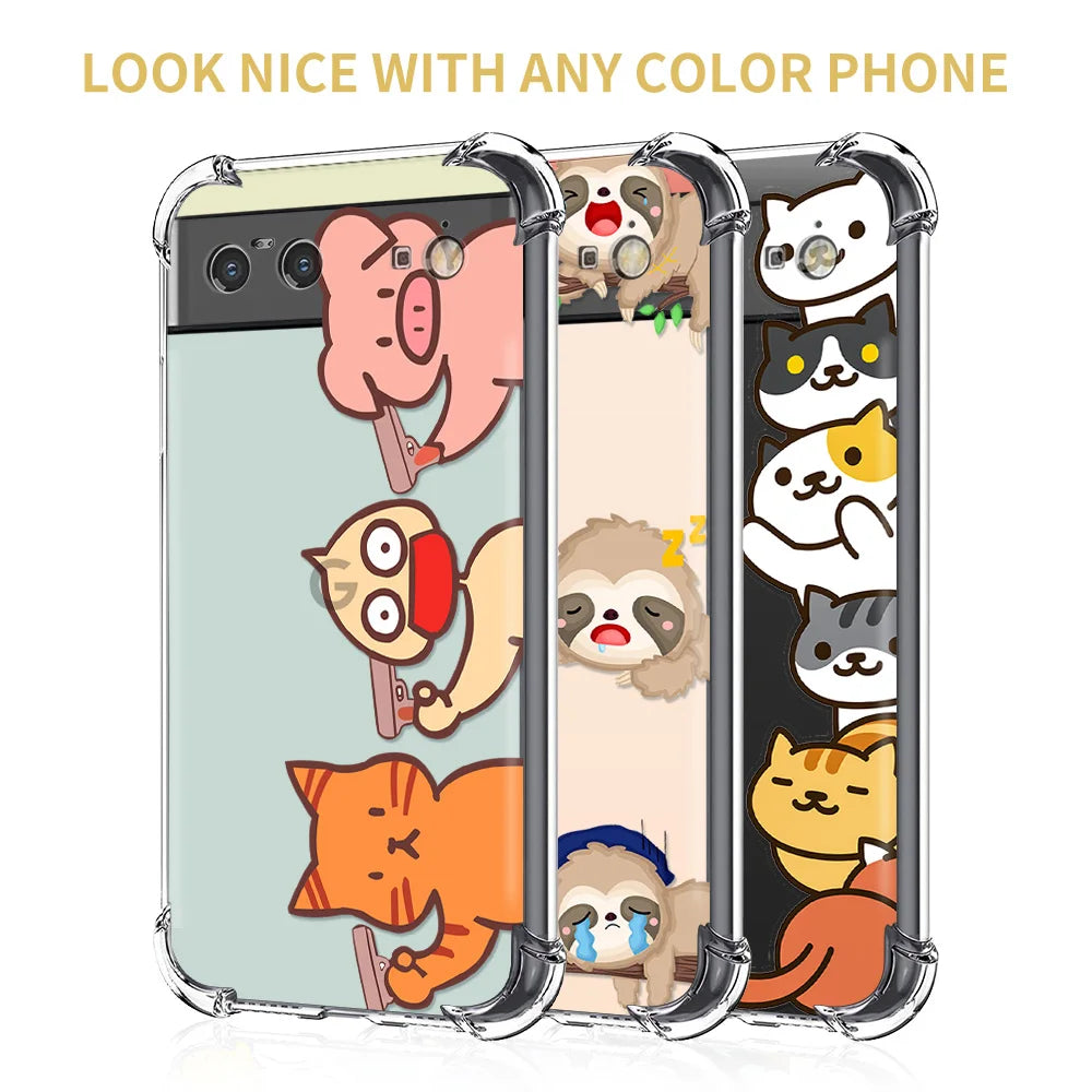 Cute Cat Phone Case for Google Pixel 7a 7Pro 7 Luxury Transparent Cover for Pixel 6a 6 6Pro Shockproof Soft Silicone Capas