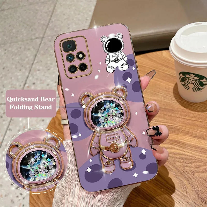 Quicksand Astronaut Plating Phone Holder Case For Redmi 10 10A 10C 9A 12C 9 9C A1 A1plus 9T 12 9CNFC 8A 8 Cover