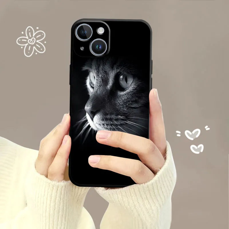 Cellular Phone Case For iPhone 15 14 13 12 11 Pro Max 6 6S 7 8 Plus X XS XR 12 13 Mini Soft Silicone Case Black Cat Staring Eye
