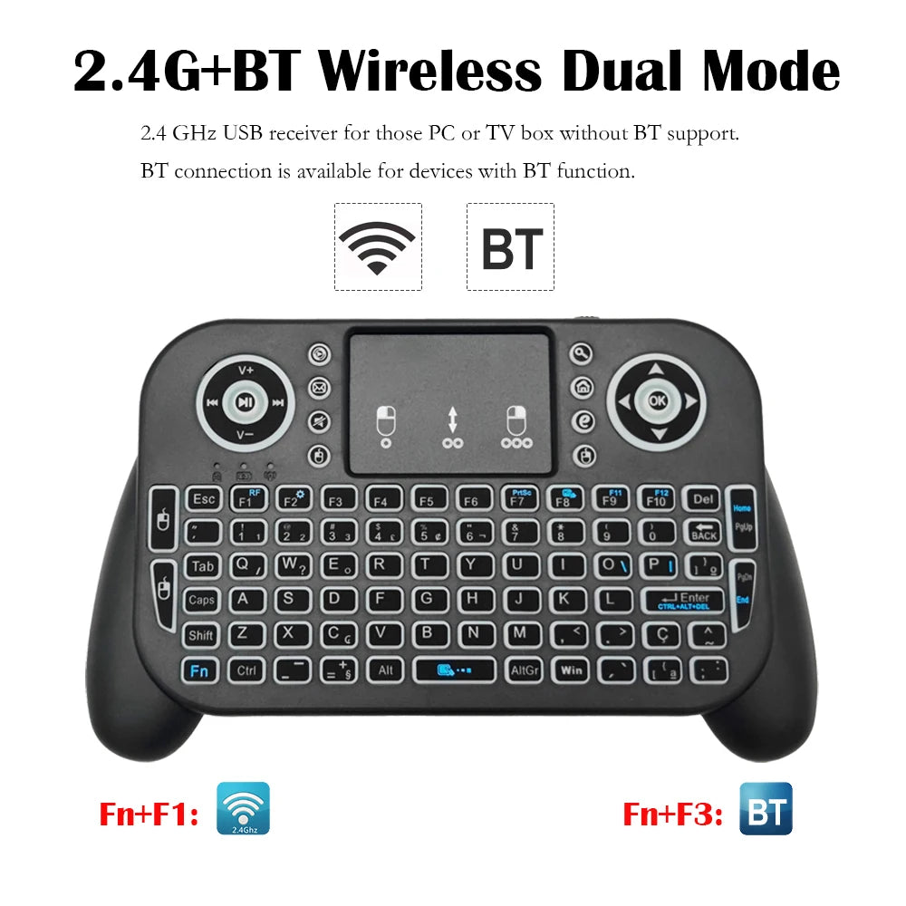 V8 2.4G Mini Wireless Keyboard  7 Backlit  Spanish Portuguese Bluetooth  Air Mouse Remote Control Touchpad for Android TV  Box