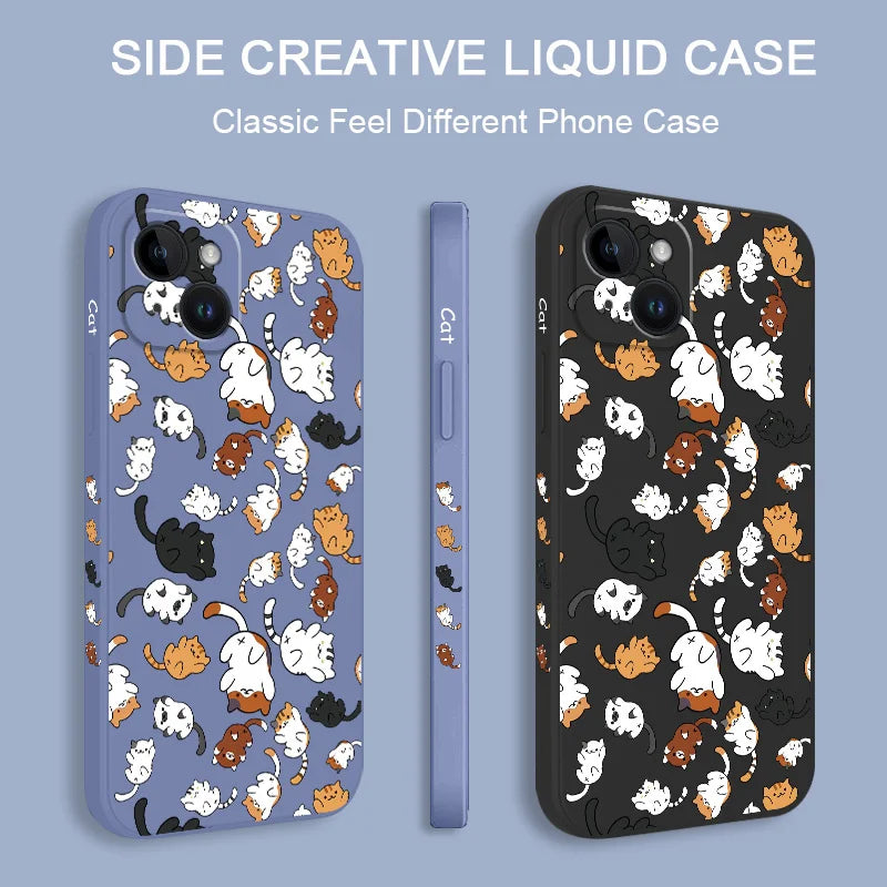 Cat Rolling Phone Case For iPhone 15 14 13 12 11 Plus Pro Max Mini X XR XS SE2020 8 7 6 6S Plus Liquid Silicone Cover