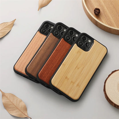 Real Wood Back Case for iPhone 11 12 13 14 15 Plus Pro Max Genuine Bamboo Walnut Wooden Hard Free Custom Gift Phone Case Funda