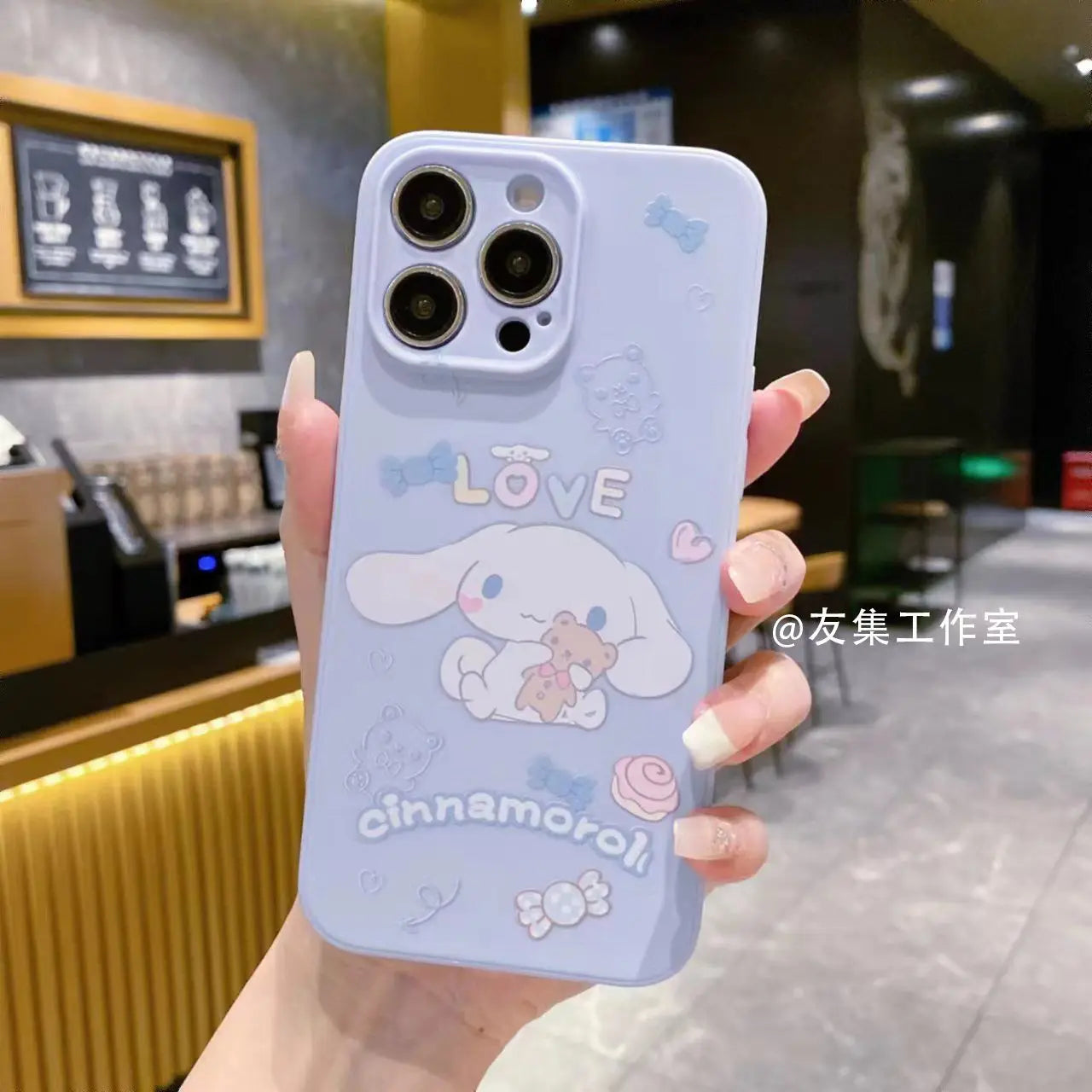 Sanrio Cinnamoroll With Lanyard Holder Phone Cases For iPhone 15 14 13 12 11 Pro Max Mini XR XS MAX 8 X 7 SE Plus Silicone Cover