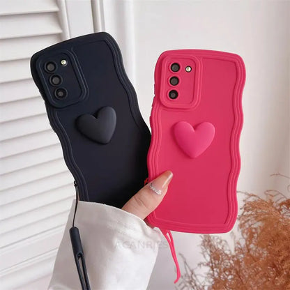 S 21 23 22 Love Heart Wavy Wrist Strap Silicone Case For Samsung Galaxy S23 S21 S22 Plus Ultra S20 Fe S21fe Lanyard Cover S20fe