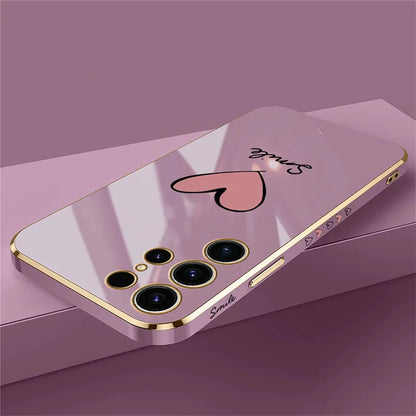 Luxury Plating Silicone Case For Samsung Galaxy S23 Ultra S22 S21 Plus S20 fe S10 NOTE 20 10 8 9 Love Heart Shockproof Cover