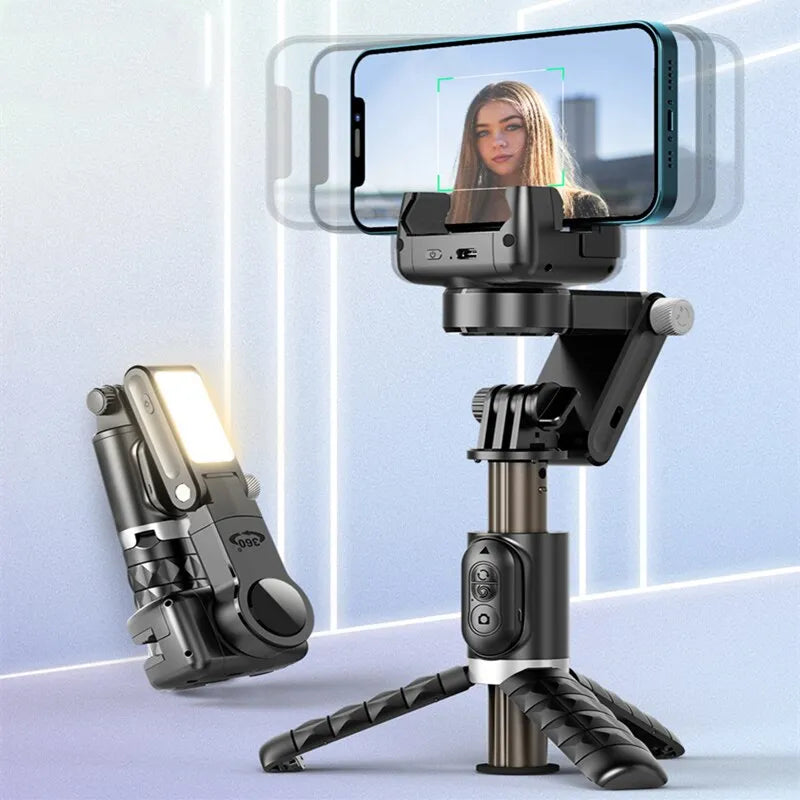 a tripod with a cell phone attached to it