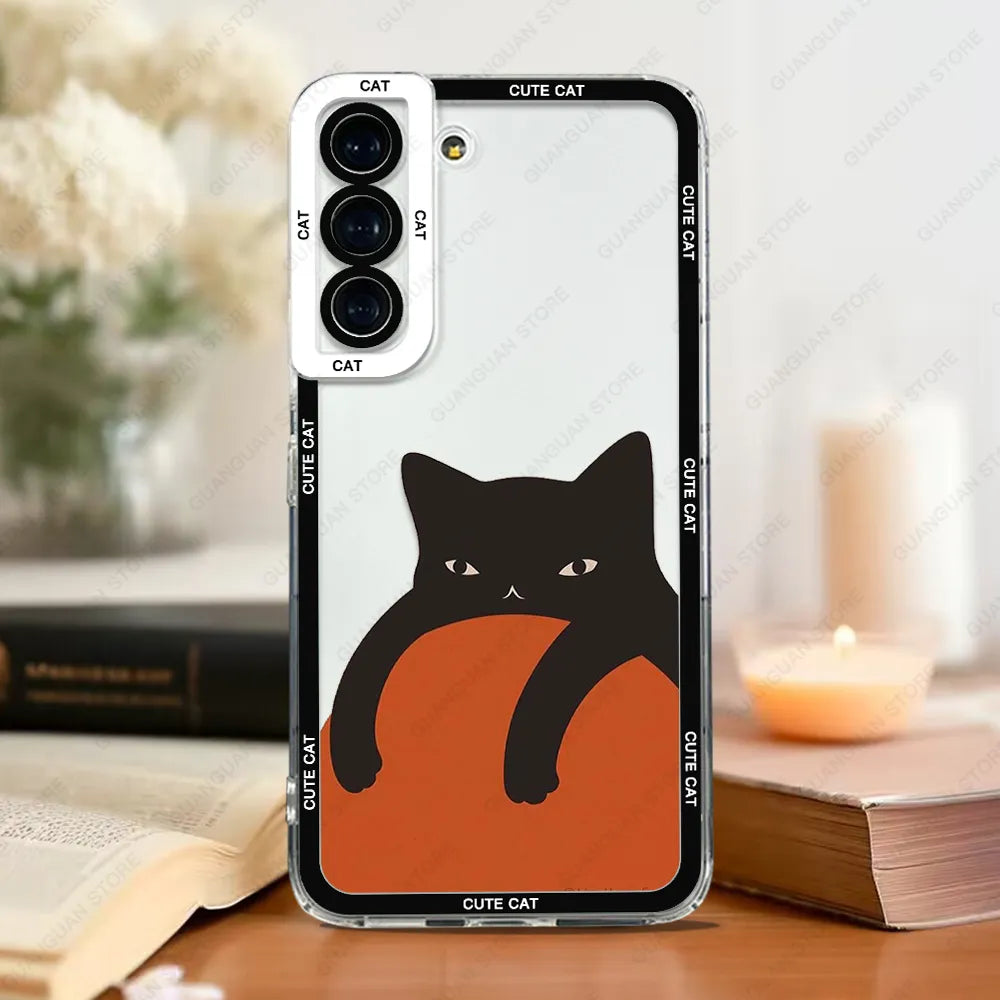 Case For Samsung Galaxy S20 S21 FE S22 S23 Ultra A13 A32 A33 A50 A52 A53 A73 A54 A14 Soft Cover Cute Cat