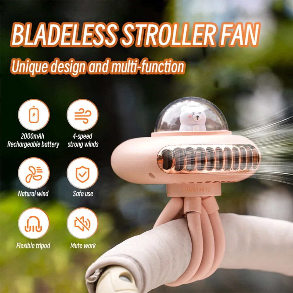 USB Baby Stroller Fan 2000mAh Battery Wireless Electric Air Cooler Hand Portable Bladeless Rechargeable Mini Car Ventilator Fans