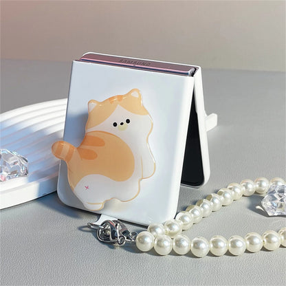 Korean Luxury Cut Cartoon Cat Bracelet Pearl Bracelet Case for Samsung Galaxy Z Flip 3 4 5 5G Flip4 ZFlip5 Shockproof Cover