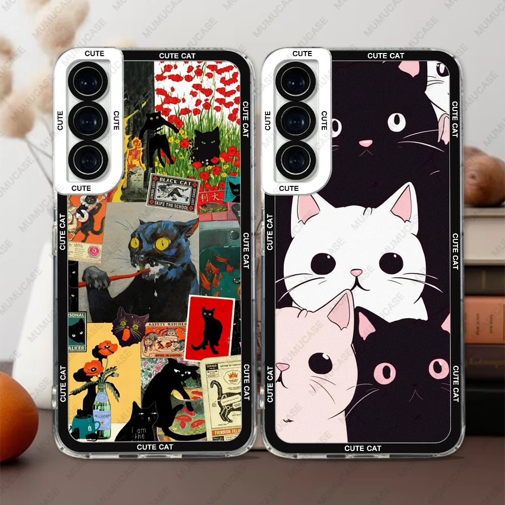 Case For Samsung Galaxy S20 S21 FE S22 S23 Ultra A13 A32 A33 A50 A52 A53 A73 A54 A14 Soft Cover Cute Cat