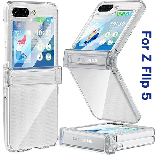 For Samsung Galaxy Z Flip 5 Mobile Phone Case with Hinge Protection Full Cover Hard PC Shockproof Slim Transparent Covers