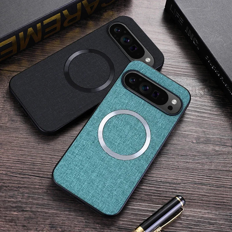 For Pixel 8A Case Fabric Cloth MagSafe Case For Google Pixel 9 XL 9XL 8 7 6 Pro 8A 7A 6A Magnetic Charging PC Shockproof Cover