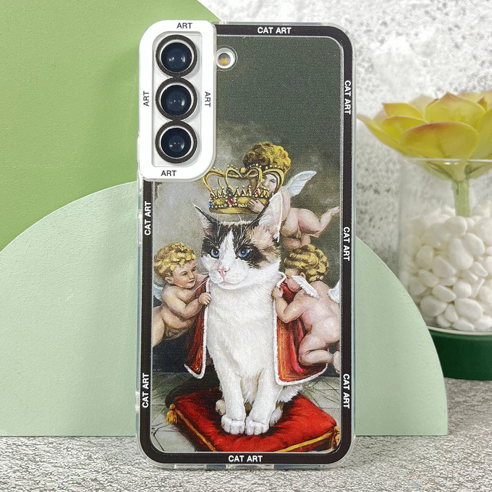 Case For Samsung Galaxy A13 A14 A22 A31 A32 A33 A50 A54 A52 A53 A72 A73 Soft Cover Famous Paintings and Cat Series Art