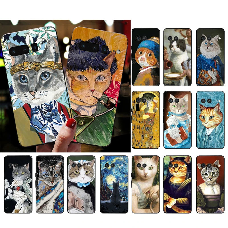 Phone Case for Google Pixel 8 Pro 7 Pro 7a 6A 6 Pro 5A 4A 3A Pixel 4 XL Pixel 5 6 4 3 3A XL Aesthetic Van Gogh Art Cat